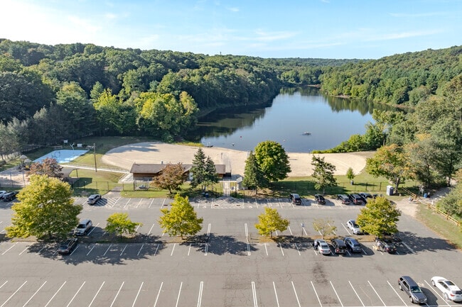 Lake Mohegan is a popular swimming and hiking location in near Tunxis Hill.