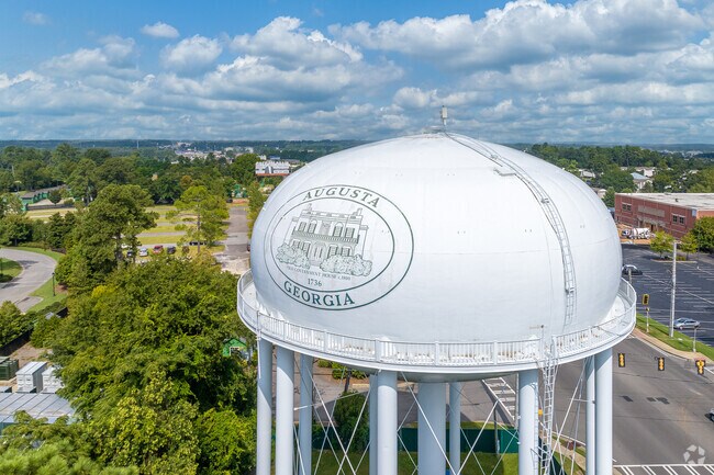 The water tower of Westside sits adjacent to the famous Augusta National Golf Course.