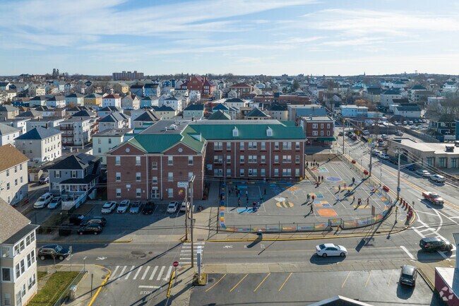 Aerial view of Ella Risk Elementary School in Central Falls, RI.