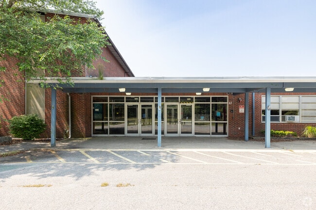 A gran entrance greets you at Nathaniel H. Wixon Innovation School in Dennis.