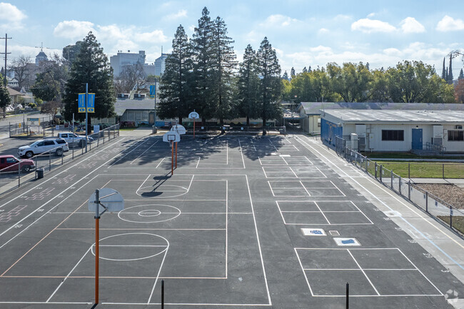 The basketball courts at Lowell Elementary School in Fresno.