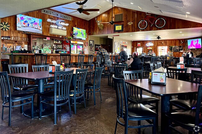 The Whistlin' Donkey Sports Bar and Grill stands right next to the High Trestle Trail trailhead and caters to the cyclists and hikers after a long day.