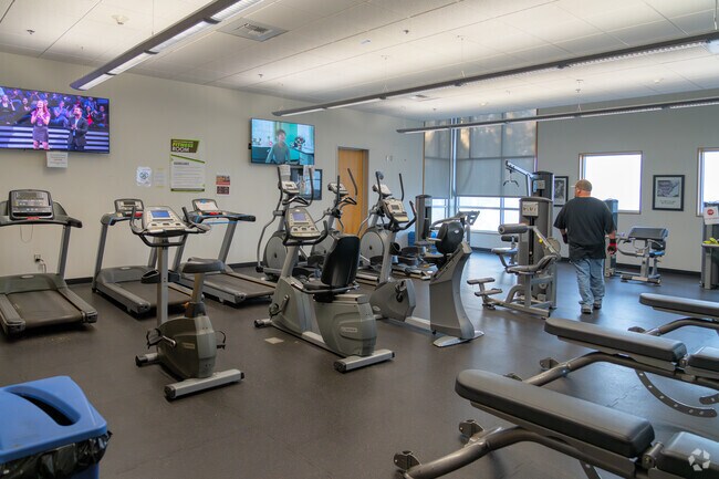 A fitness center is available at the community center at George Sim Park.