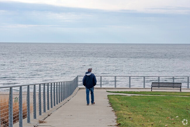 Enjoying a walk on the pier at Evangola State Park.