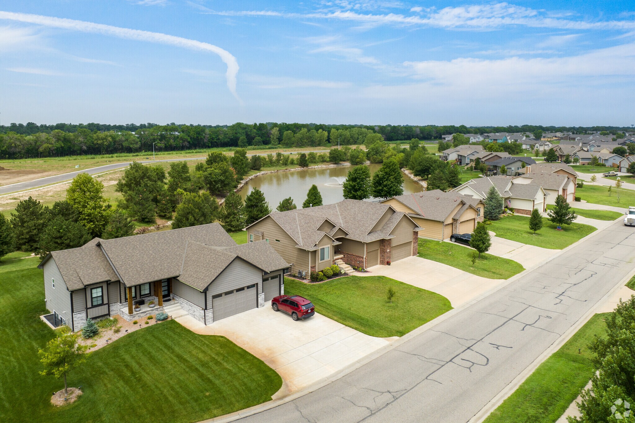 Several of the homes in Falcon Falls back up to a lake.