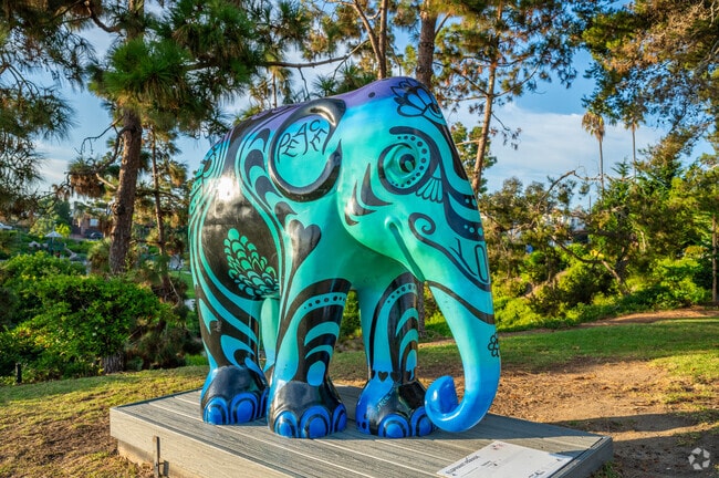 A colorful elephant structure sits at Pine Park in Capistrano Beach.