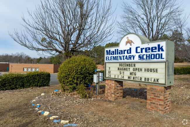 Mallard Creek Elementary School campus entrance and sign.