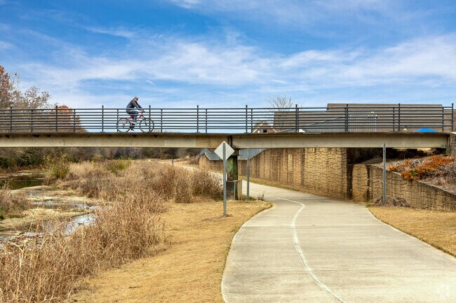 Aldridge Creek Greenway runs parallel with Aldridge Creek and offers a great place to bike.