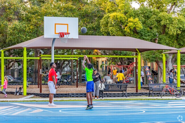 Shoot some hoops with friends at Anderson Park in Hyde Park.