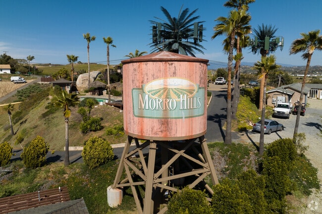 The water tower provides South Morro Hills signage when entering the hillside community.