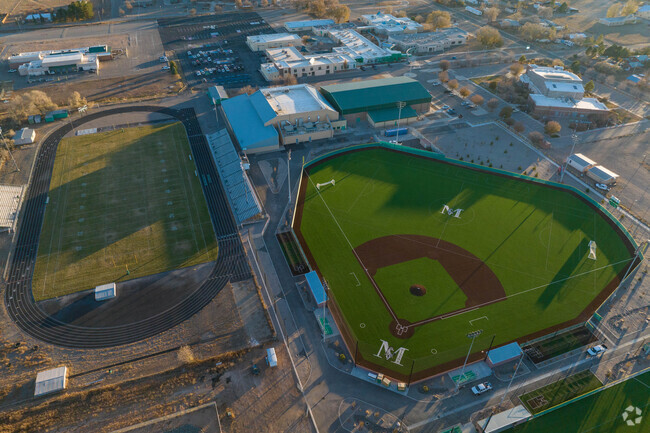 Multiple athletic fields at Moriarty High School.