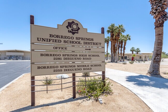 The sign of the Borrego Springs Middle School in Outlying San Diego County.