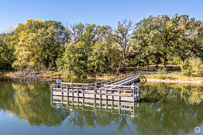 Island Lake Park features a well used fishing pier.