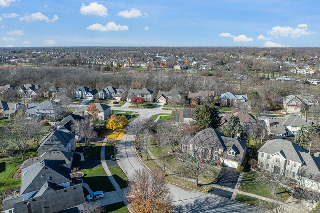 Homes in Naper Carriage Hill feature well manicured lawns and oval walkways.