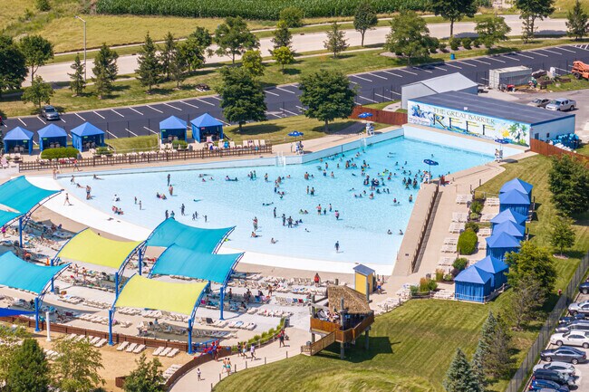 Raging Waves is Illinois' largest water park offers floating tubes, towering slides, etc.