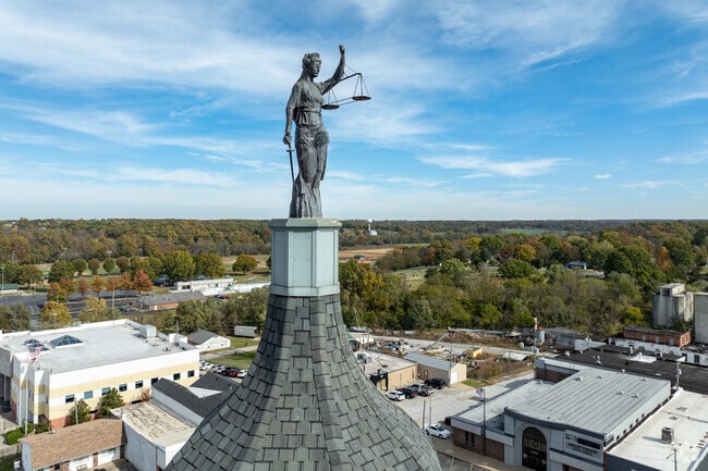 The historic Lawrence County Courthouse is a Mount Vernon landmark with ornate architecture.