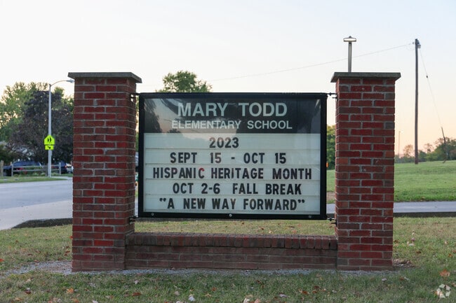 The brick signage keeps you up to date with activities at Mary Todd Elementary in Griffin Gate