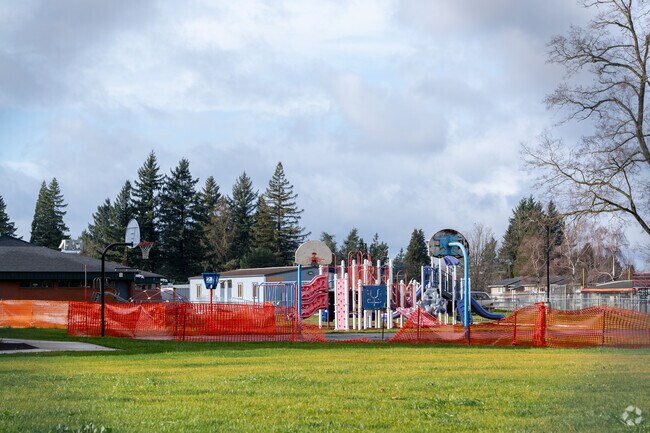 Lynch Meadows Elementary School features a large playground.
