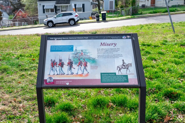 A sign commemorating the Addison Chapel, used by British soldiers to rest during the War of 1812