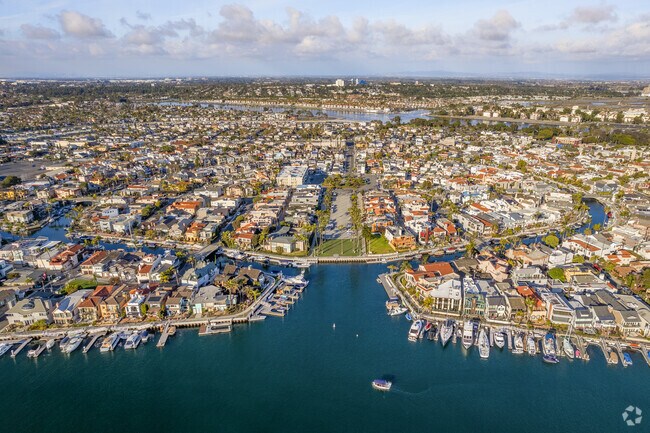 Naples Island from above shows the abundance of private docks.