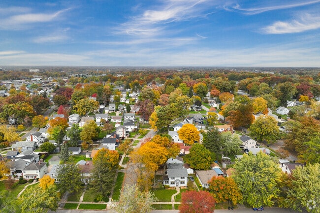 Aerial view from above of Forest Park neighborhood.