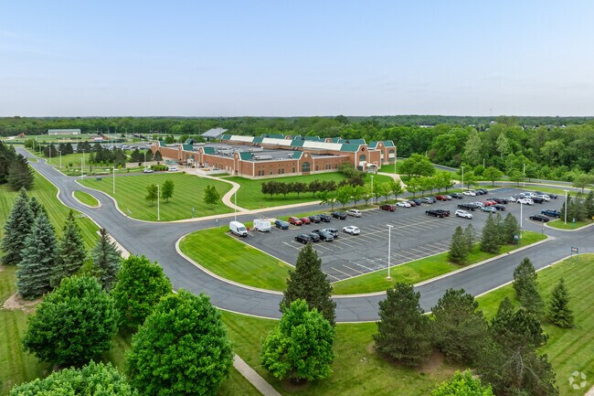 A looping drive makes pickups and drop-offs at Tecumseh High School easy.