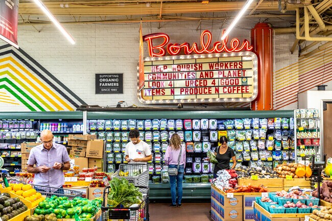 Boulder’s 28th Street commercial corridor has national retailers like Whole Foods Market.
