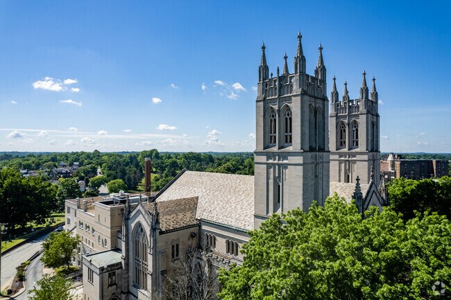 The church towers at Jubilee Christian School can be seen throughout the town.