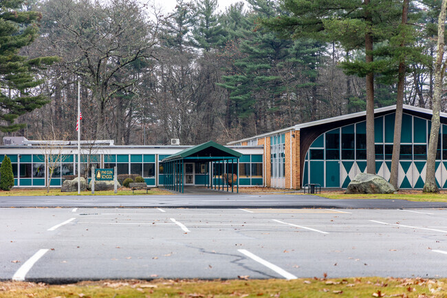 The entrance to Pine Glen Elementary School in Burlington, MA.