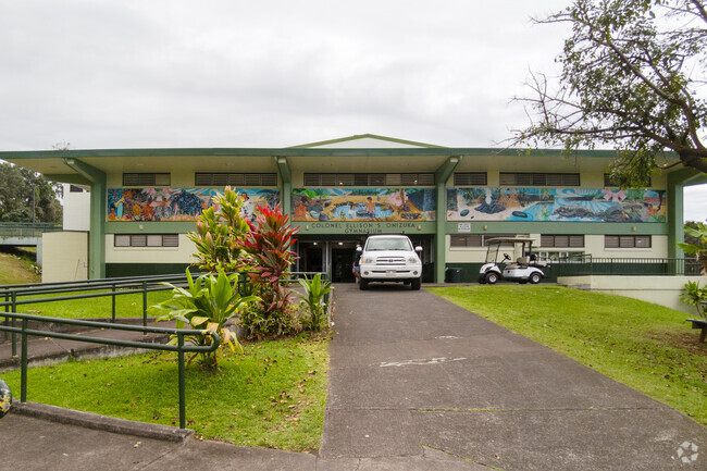 Konawaena High School has a beautiful mural on the front.