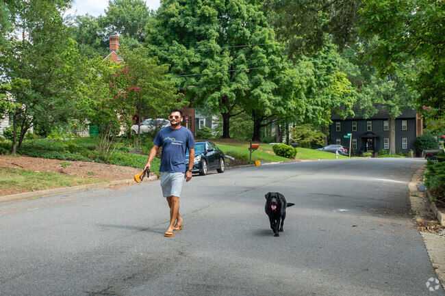 Take the furry friend for a walk through the charming neighborhood of Pinedale Farms.