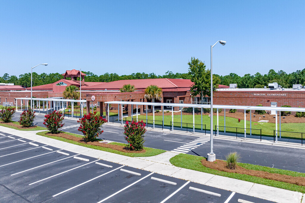 Burgess Elementary School has covered walkways in Forestbrook.