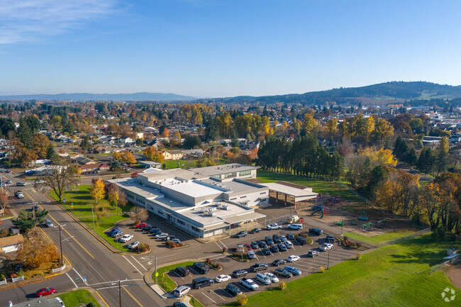 An elevated view of Lyle Elementary School in Dallas, Oregon.