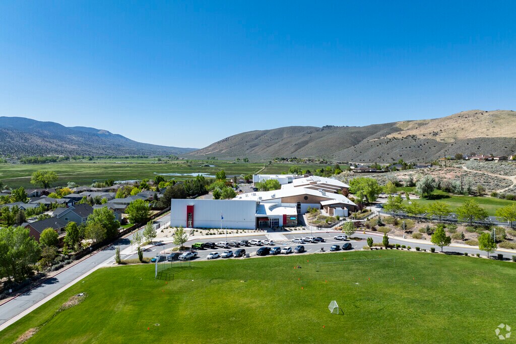 An aerial view of Eagle Valley Middle School and the entrace roads.