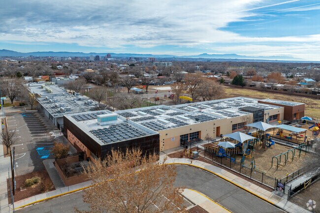 Reginald Chavez Elementary looking towards downtown Albuquerque.
