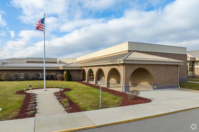The flag flies at Sequoyah Elementary School.