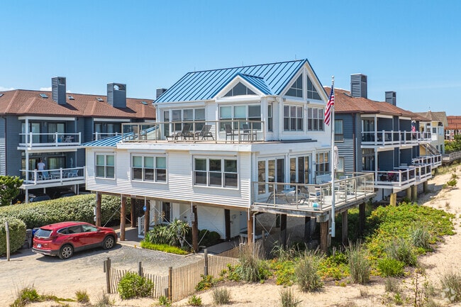Waterfront properties in Dewey Beach have sun decks that face the ocean and can be priced as high as two million dollars.