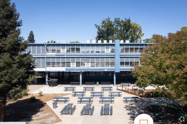 Miwok Middle School students have plenty of patio seating for lunch.