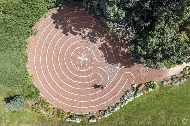 Take a moment to reflect at the labyrinth outside of Earthsong Gifts near Briar Crest.