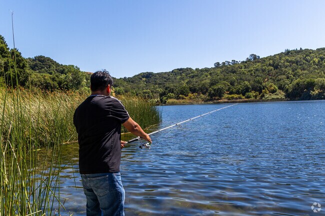 Lafayette Reservoir is stocked with trout and catfish, making it a popular spot for fishing.