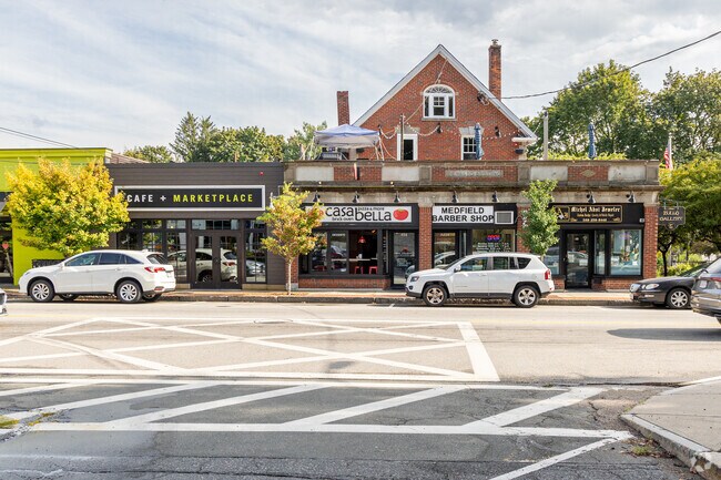A variety of shops along Medfield's Main Street.