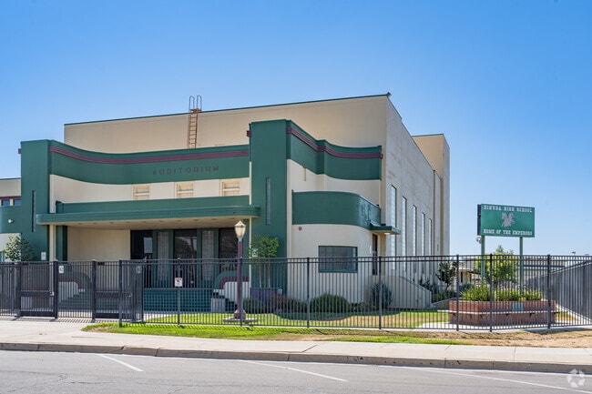 Auditorium and front marquee to Dinuba High School.