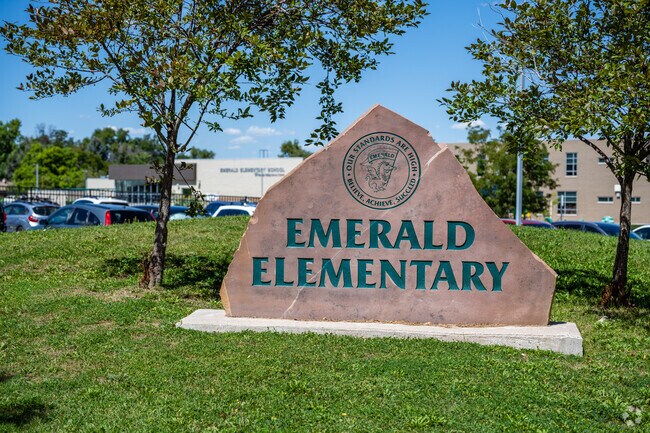 The sign at Emerald Elementary in Ridgeview Heights, Broomfield, Colorado.