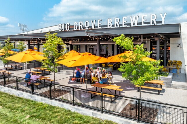 The patio of Big Grove Brewery fills up most nights and hosts weekly events.