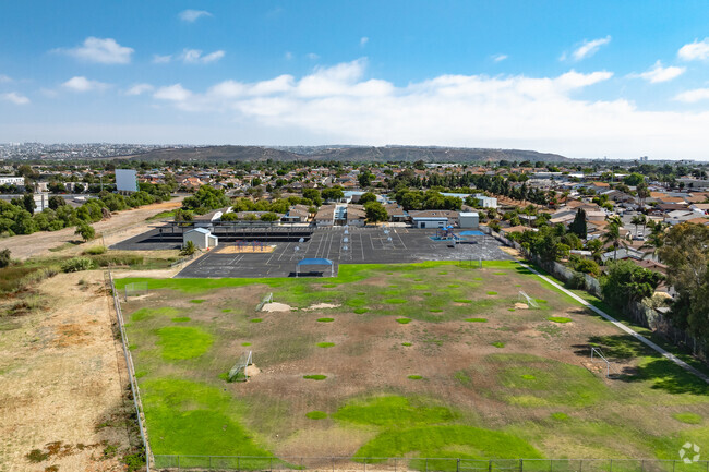 An elevated view of the playing fields at Teofilo Mendoza School in Nestor.