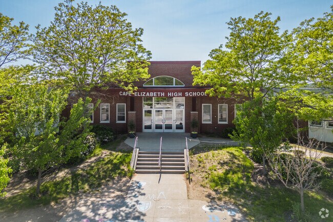 Entrance to Cape Elizabeth High School in Cape Elizabeth, Maine.