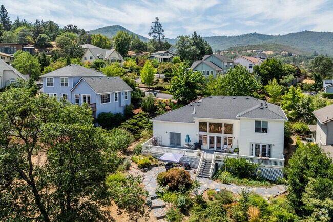 Railroad District is filled with homes that have lots of foliage amongst them.