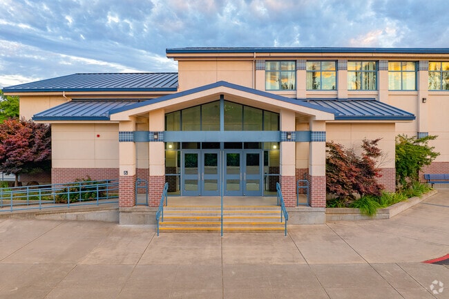 Stairs lead to entrance of Bukeye School Of The Arts.
