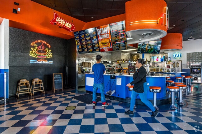 Jasper's Giant Burgers in Walnut Wood is a popular restaurant with a throwback 1950's aesthetic.