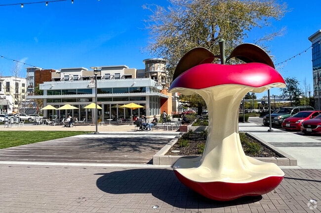 The Apple Core sculpture decorates the plaza at Main Street Cupertino.